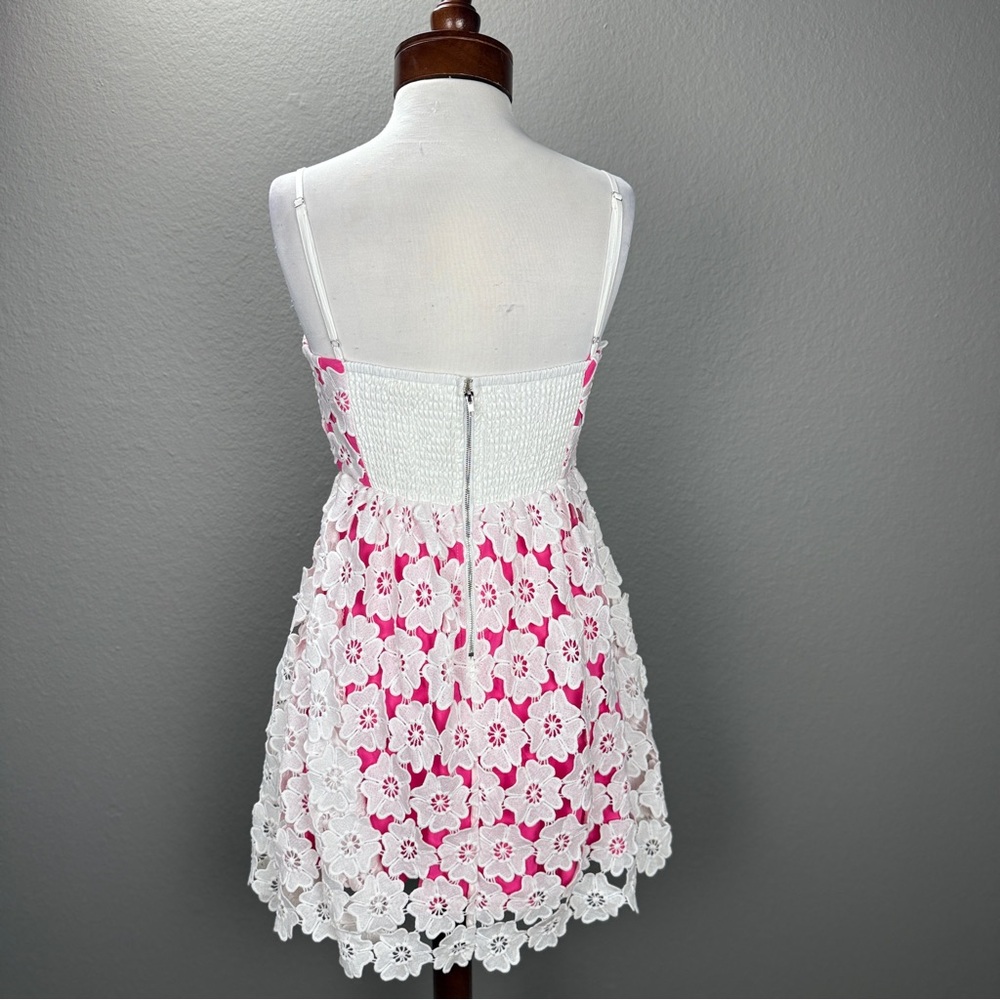 Ultramarine Pink white Crochet Detail Floral Dress Sz S Boho Kentucky Derby - Picture 6 of 10